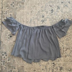 light blue off the shoulder blouse